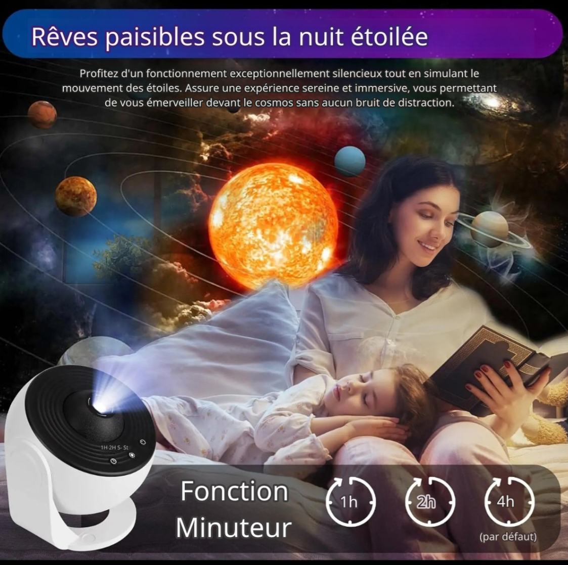 Projecteur Étoiles Enfant – Veilleuse Galaxy LED avec Minuterie et Rotation 360° pour Chambre